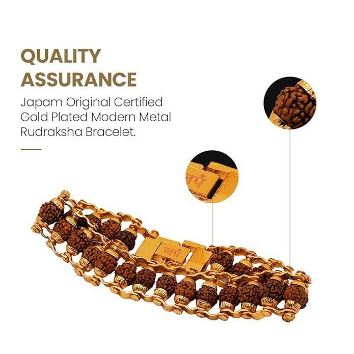Genuine Paanch Mukhi Rudraksha Bracelet With Gold Plating.