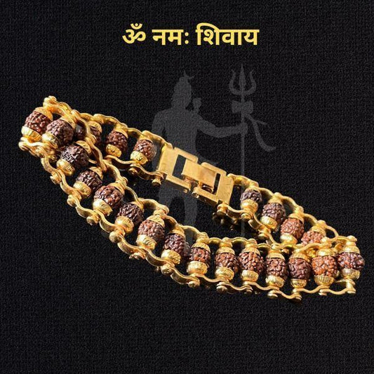 Genuine Paanch Mukhi Rudraksha Bracelet With Gold Plating.