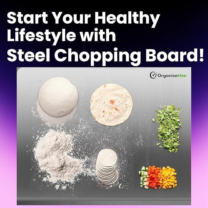 Premium Heavy Duty Stainless Steel Chopping Board for Kitchen | Large Chopping Board with Lip for Kitchen | Non Slip